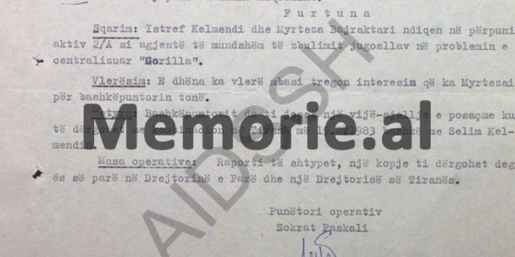 “Pas arrestimit të Selim Kelmendit, Myrtezai shkoi në Fushë-Krujë, takoi mësuesin me emrin Nysret, të cilin, Estref Kelmendi, tha se do e zhdukte fizikisht, pasi…”/ Raporti i ‘B. p’. “Furtuna”, në ’83-in