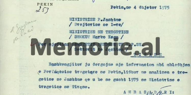 “Në Ministrinë e Tregtisë Jashtme janë grumbulluar elementë armiq dhe agjentë, që i ka marrë nën ombrellën e tij, Kiço Ngjela, i cili ka gënjyer Partinë…”/ Relacioni sekret nga Pekini, dhjetor 1975