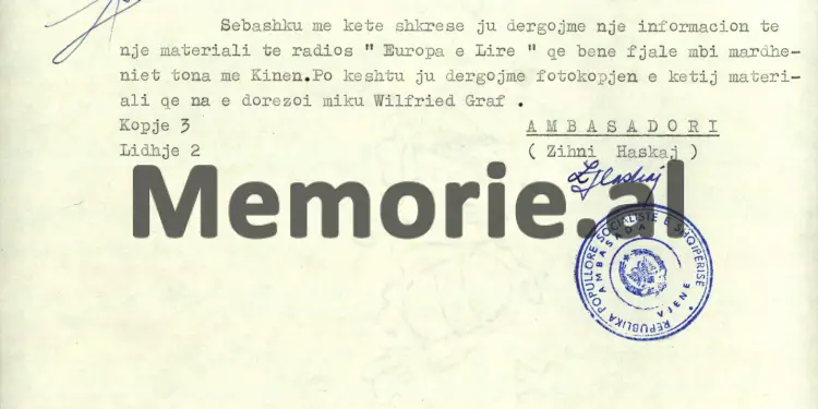 “Radio ‘Europa e Lirë’, tha se: kryeministri Shehu, ishte ai që, në nëntor 1977, dha të kuptojë për lidhjen e Pekinit me opozitën në Tiranë, kur…”/ Relacioni sekret nga Vjena, për Komitetin Qendror