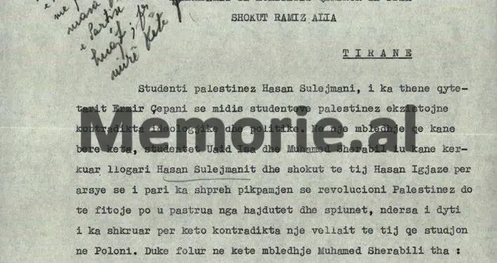 Relacioni sekret për Ramiz Alinë: “Studenti palestinez, Sherabili, tha se; këtu në Shqipëri ka censurë, jemi shtet policor, ku hapen letrat dhe…”/ Letra e zv/ministrit Feçor Shehu, në ’71-in