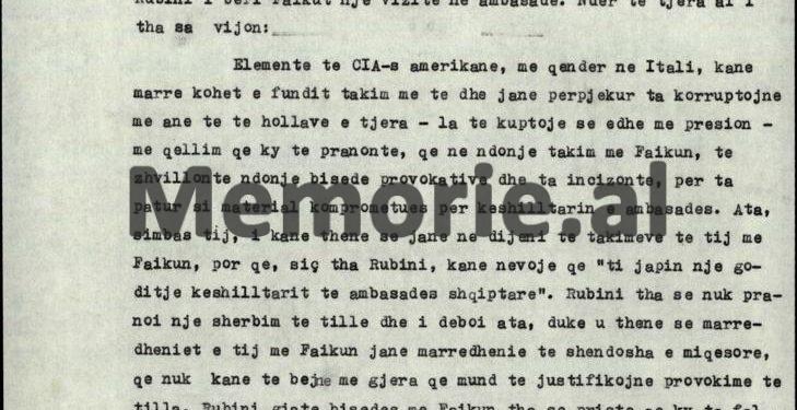 “Miku ynë, gazetari Michele Rubin, erdhi në ambasadë dhe tha se agjentë të CIA-s, duan ta infiltrojnë…”/ Letra nga Roma për ministrin Nesti Nase, gusht ‘72