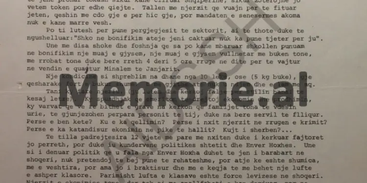 “Këta horra të degjeneruar e brekë palarë që drejtojnë ekonominë, janë qehajait e rinj, që tallen me djersën e fukarasë dhe vënë re b.thët e grave…”/ Letra e çamit nga Saranda për Ramiz Alinë,  në ’85-ën