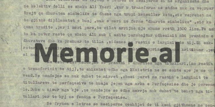 “Shoku Ali, nuk e mori dhuratën në formë simbolike, por në shuma monetare që arrijnë në…”/ Relacioni sekret nga Stambolli për Komitetin Qendror të PPSh-së, tetor ‘76