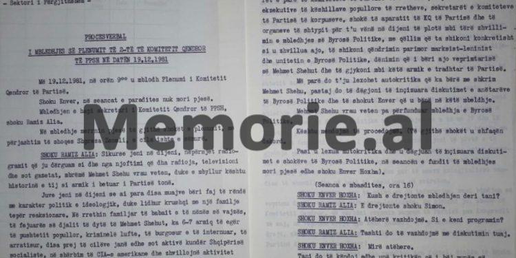 “Kur e thirra Mehmetin e, i thashë se e fejuara e djalit të tij, ka në fis, kriminelë si Arshi Pipa, Jup Kazazi, etj., ai më tha…”/ Zbulohen dokumentet sekrete të mbledhjes, 19 dhjetor ‘81