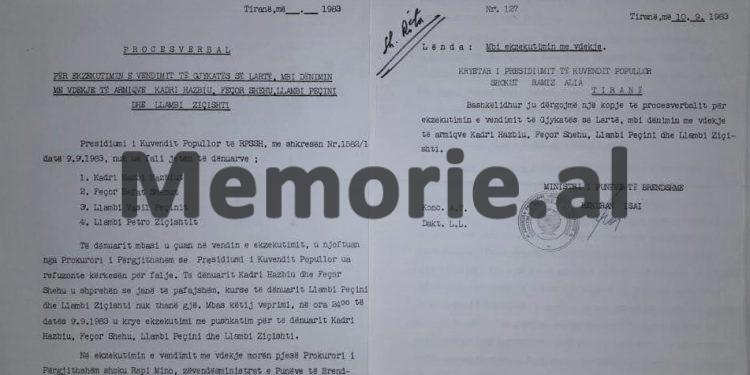 “Mirë pra shokë, dakord të gjithë për mos u’a falur jetën K. Hazbiut, Ll. Ziçishtit, F. Shehut e Ll. Peçinit dhe urime ju shoku Aranit e Rrapi, për…”/ Fjala e Ramiz Alisë në Presidium, tetor ‘83