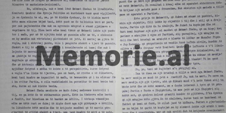 “Kur e thirra Mehmetin e, i thashë se e fejuara e djalit të tij, ka në fis, kriminelë si Arshi Pipa, Jup Kazazi, etj., ai më tha…”/ Zbulohen dokumentet sekrete të mbledhjes, 19 dhjetor ‘81
