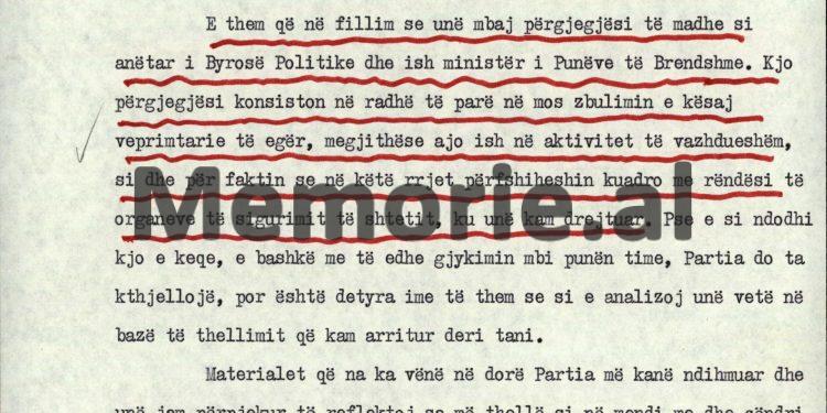 “Mehmet Shehu dhe Beqir Balluku më kanë mashtruar me qëndrimet e tyre, duke më thënë se…”/ Zbulohet autokritika e Kadri Hazbiut, 27 shtator ‘82