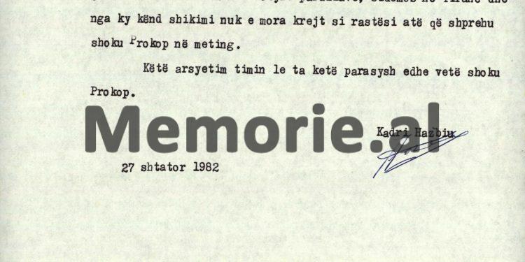 “Kur i thashë shokut Ramiz se, me atë që bëri Prokopi në Pezë, unë po çmendem, se do vazhdojnë llafet, ai m’u përgjigj…”/ Autokritika e panjohur e Kadri Hazbiut, shtator ‘82