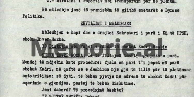 “Kadri, mos na thuaj avash, s’ka avash këtu, po na trego; a ka pasur punë armiqësore në Ministrinë e Brendshme, nëse po, pse s’i ke…”?! / Mbledhja e panjohur e Byrosë, 8 tetor ‘82