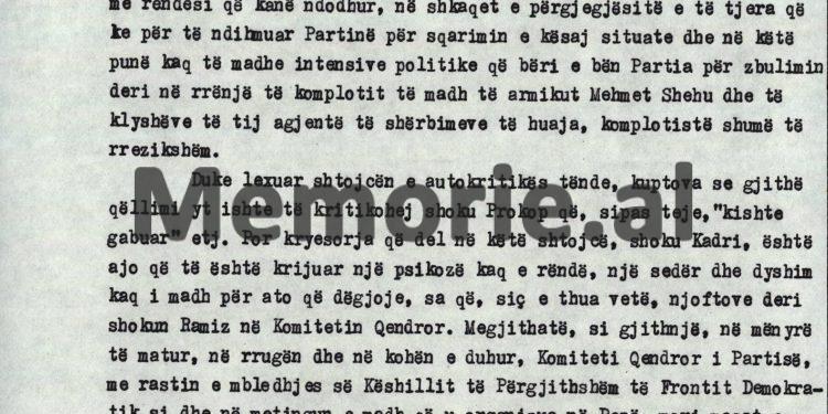 “Kadri, na bëri përshtypje për ato që thua për Hysni Kapon, sepse ti, në një të ardhme, do thuash: ja si po na persekuton Partia ne dy vlonjatëve…”! / Debatet e Enverit në Byro, 8 tetor ‘82