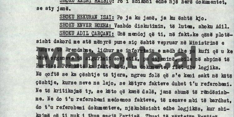 “Kadri, s’e propozova unë Feçorin për ministër, se s’e kam dashur kurrë,  sepse më jepte përshtypjen e një djalke, prandaj e kam thirrur në zyrë dhe…”/ Debatet e Enverit në Byro, 8 tetor ‘82