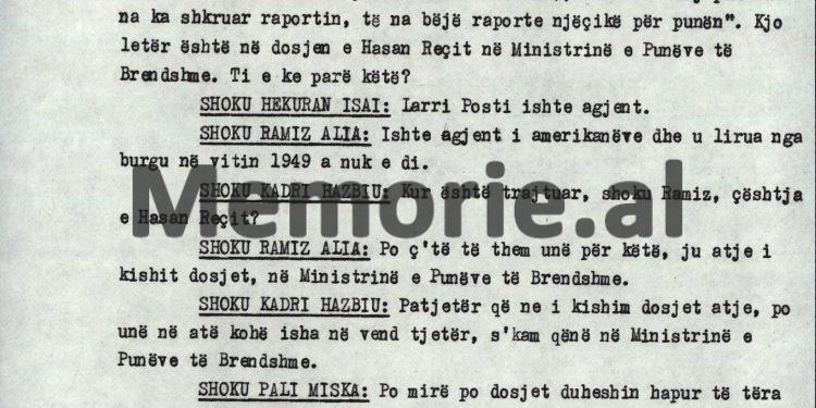 “Kadri, s’të bëri përshtypje, se në proces-verbalin e hetuesisë për Hulusi Spahinë, thuhet se ai kish vajtur te Beqiri për…”/ Mbledhja e panjohur e Byrosë Politike, 8 tetor ‘82