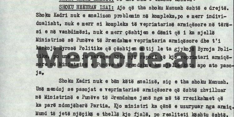 “Kadri, po të kishim në qendrën e UDB-së njeriun tonë, të na jepte gjithë agjenturën jugosllave në Shqipëri, do të ishte një fitore kolosale, por ndodhi e…”/ Debatet e Hekuran Isait në Byro, 8 tetor ‘82