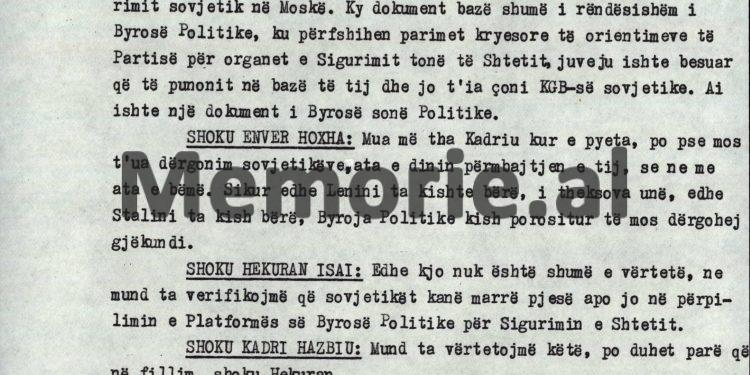 “Kadri, po të kishim në qendrën e UDB-së njeriun tonë, të na jepte gjithë agjenturën jugosllave në Shqipëri, do të ishte një fitore kolosale, por ndodhi e…”/ Debatet e Hekuran Isait në Byro, 8 tetor ‘82