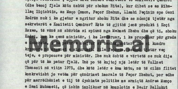 “Kadri, pse u caktua komandant i grupit të rojeve në burg, për Beqir Ballukun me shokë, njeriu i afërt dhe kushëriri i Mehmet Shehut, të cilët…”/ Akuzat e Ramiz Alisë në Byro, ‘8 tetor ‘82