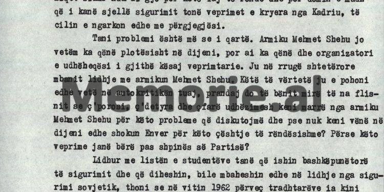 “Di gjë ti Kadri, përse vinte Feçori te ju dhe t’ju thoshte se, Mehmet Shehu, dyshonte që ne i përgjonim telefonin…”?! / Akuzat e Qirjako Mihalit në Byro, 8 tetor ‘82