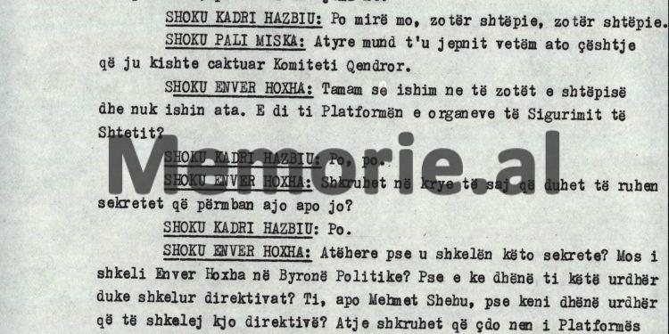 “Shoku Enver, legjenda ishte kështu, ne do arrestonim Teme Sejkon, kurse sovjetikët do mbanin adresën, sikur ai ishte atje në Akademi… /Debatet e Kadri Hazbiut në mbledhjen e Byrosë, 8 tetor ‘82