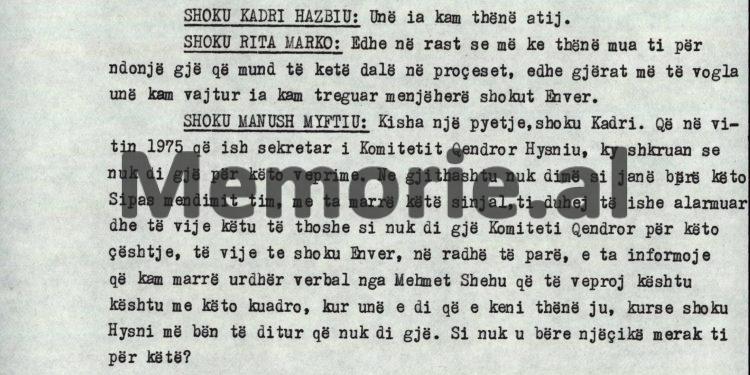 “Si nuk e di ti Kadri, ja letra e Hysniut, ku Mehmeti e informon për kuadrot tona në Bashkimin Sovjetik, bashkëpunëtor të  Sigurimit, si p.sh.,…” ?! / Debatet në mbledhjen e Byrosë, 8 tetor ‘82