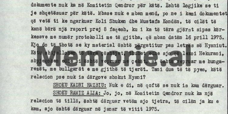 Ramiz Alia: “Kadri, në informacionin që përmendi shoku Enver, për Vullnet Thanasin, nipin e shokut Hysni, flitet edhe për kurvëritë e Feçorit, si p.sh.,…”! / Debatet në mbledhjen e Byrosë, 8 tetor ‘82