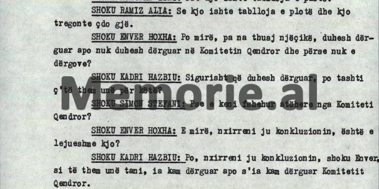 Ramiz Alia: “Kadri, në informacionin që përmendi shoku Enver, për Vullnet Thanasin, nipin e shokut Hysni, flitet edhe për kurvëritë e Feçorit, si p.sh.,…”! / Debatet në mbledhjen e Byrosë, 8 tetor ‘82