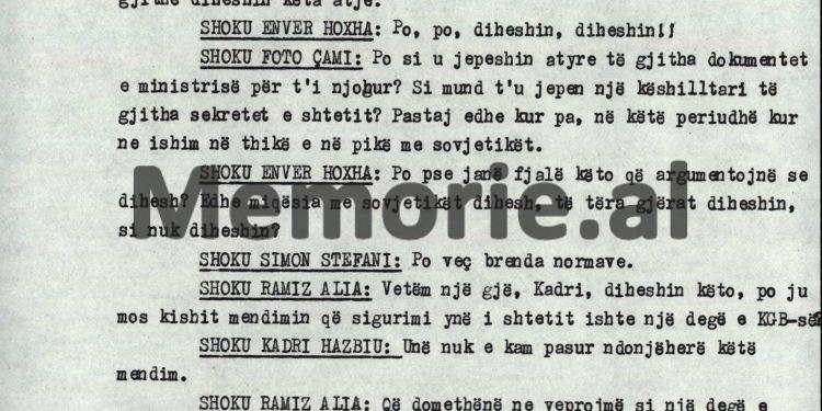 “Kadri, dokumentet që ju i dhatë KGB-së sovjetike, i pa Hrushovi, që më provokoi, duke më thënë: Ju keni vrarë Liri Gegën, me barrë’ dhe…”/ Debatet e Enver Hoxhës në Byro, 8 tetor ‘82