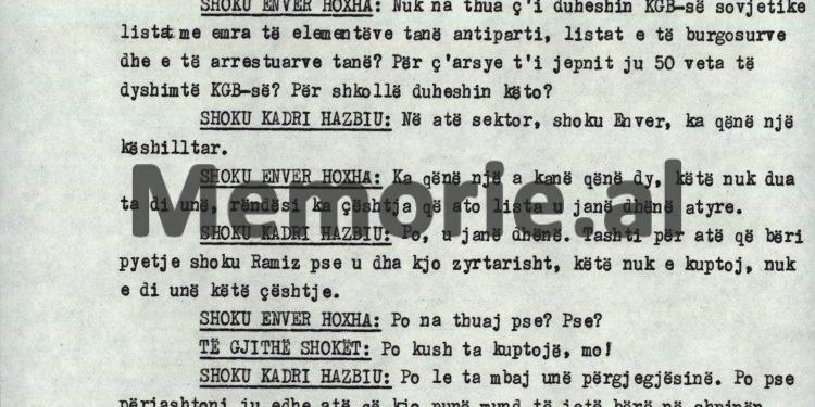 “Kadri, dokumentet që ju i dhatë KGB-së sovjetike, i pa Hrushovi, që më provokoi, duke më thënë: Ju keni vrarë Liri Gegën, me barrë’ dhe…”/ Debatet e Enver Hoxhës në Byro, 8 tetor ‘82