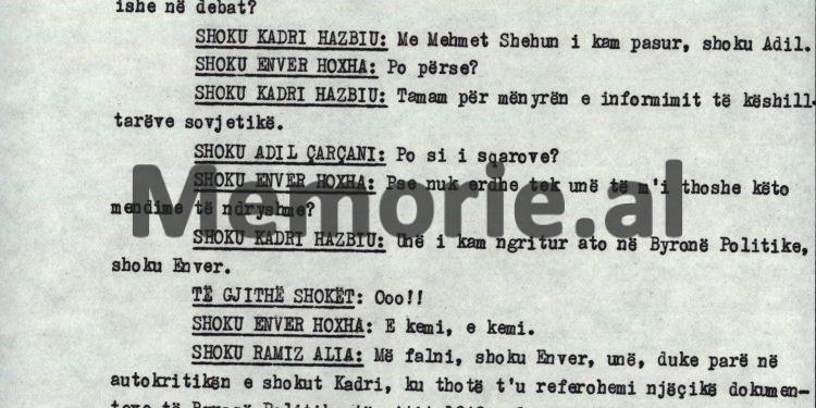 “Në ’51-in Kadri, Byroja Politike ju dha masë ndëshkimore, ty, Josif Pashkos, Ziçishtit, Maqo Çomos, dhe Zoi Themelit, sepse shkuat…”/ Debatet e Ramiz Alisë në Byro, 8 tetor ‘82