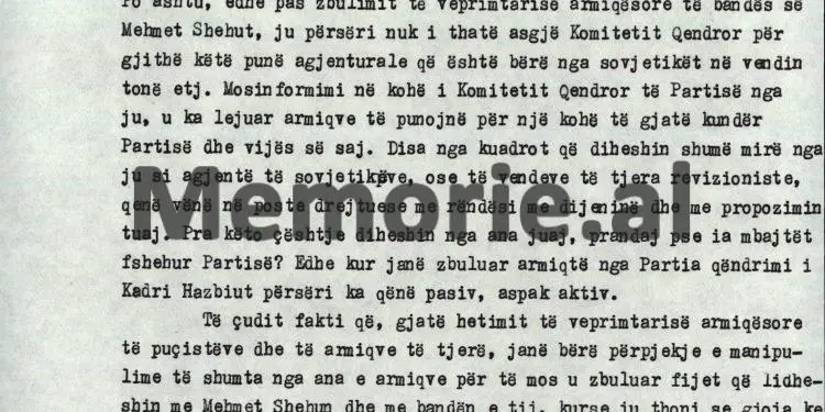 “Vendosja në poste të rëndësishme të disa kuadrove në Ministrinë e Mbrojtjes, të cilët ishin ekspozuar jashtë me agjenturën dhe që diheshin nga Kadriu, siç ishin…”/ Debatet në Byro, 8 tetor ‘82