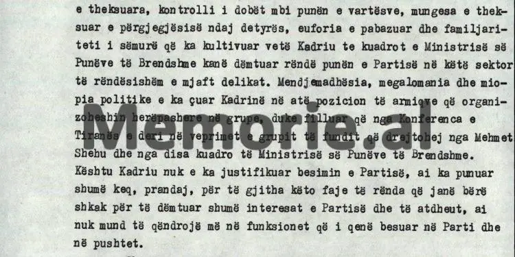 “Vendosja në poste të rëndësishme të disa kuadrove në Ministrinë e Mbrojtjes, të cilët ishin ekspozuar jashtë me agjenturën dhe që diheshin nga Kadriu, siç ishin…”/ Debatet në Byro, 8 tetor ‘82