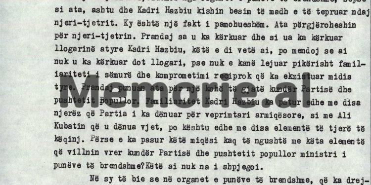 “Vendosja në poste të rëndësishme të disa kuadrove në Ministrinë e Mbrojtjes, të cilët ishin ekspozuar jashtë me agjenturën dhe që diheshin nga Kadriu, siç ishin…”/ Debatet në Byro, 8 tetor ‘82