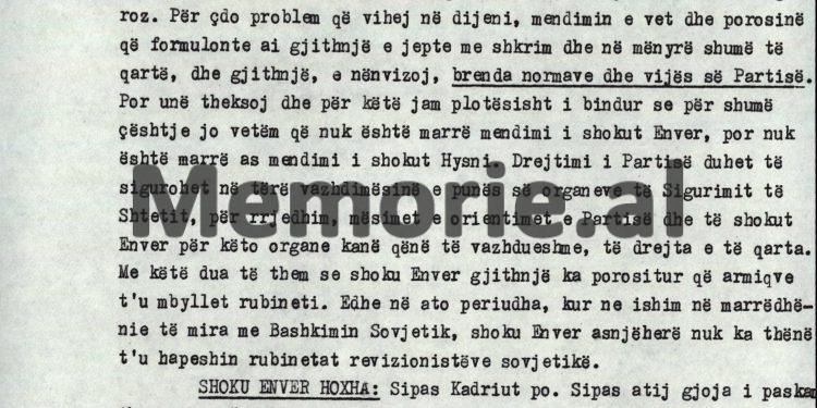 Akuzat e Pali Miskës: “Nuk mund t’i lësh përsipër ti, Kadri, shokut Hysni Kapo, veprime të tilla kaq të fëlliqura, se shoku Hysni…”/ Debatet në mbledhjen e Byrosë, 8 tetor 82