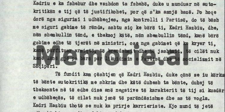 Akuzat e Pali Miskës: “Nuk mund t’i lësh përsipër ti, Kadri, shokut Hysni Kapo, veprime të tilla kaq të fëlliqura, se shoku Hysni…”/ Debatet në mbledhjen e Byrosë, 8 tetor 82