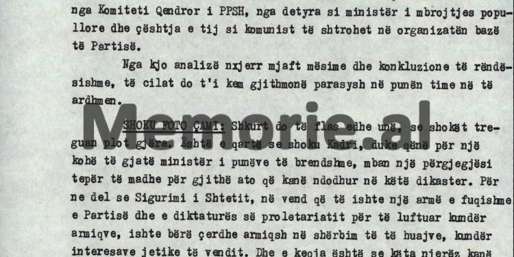 Akzuat e Rita Markos: “Jo, jo, Kadri, nuk është ashtu, sepse ti i ke ditur dobësitë e Feçorit dhe nuk na i ke thënë, që nga imoraliteti e deri te…”! / Mbledhja e Byrosë, 8 tetor ‘82