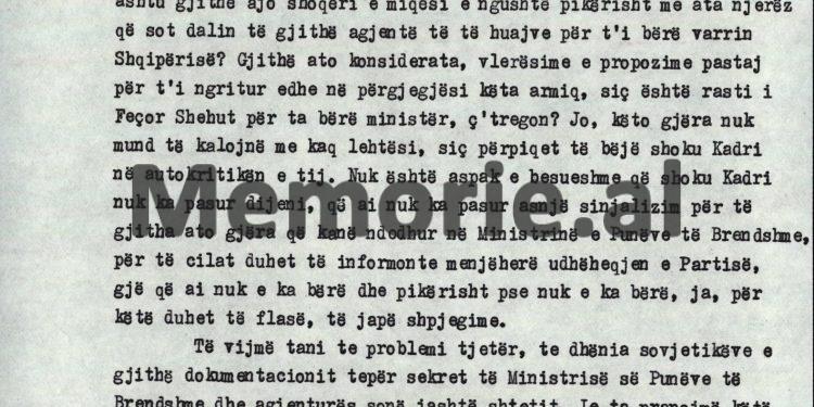 Akzuat e Rita Markos: “Jo, jo, Kadri, nuk është ashtu, sepse ti i ke ditur dobësitë e Feçorit dhe nuk na i ke thënë, që nga imoraliteti e deri te…”! / Mbledhja e Byrosë, 8 tetor ‘82