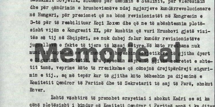 Akzuat e Rita Markos: “Jo, jo, Kadri, nuk është ashtu, sepse ti i ke ditur dobësitë e Feçorit dhe nuk na i ke thënë, që nga imoraliteti e deri te…”! / Mbledhja e Byrosë, 8 tetor ‘82