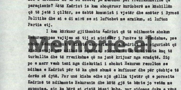 “Pas vetëvrasjes së armikut Mehmet Shehu, menjëherë, unë thirra Kadrinë, Hekuranin dhe Ramizin e vendosëm që…”/ Akuzat e Enverit në mbledhja e Byrosë, 8 tetor ‘82