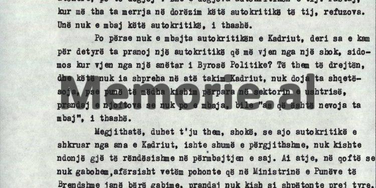 “Pas vetëvrasjes së armikut Mehmet Shehu, menjëherë, unë thirra Kadrinë, Hekuranin dhe Ramizin e vendosëm që…”/ Akuzat e Enverit në mbledhja e Byrosë, 8 tetor ‘82