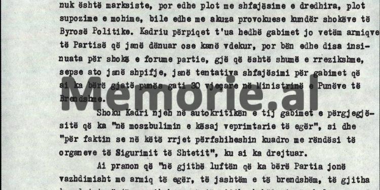 “Pas vetëvrasjes së armikut Mehmet Shehu, menjëherë, unë thirra Kadrinë, Hekuranin dhe Ramizin e vendosëm që…”/ Akuzat e Enverit në mbledhja e Byrosë, 8 tetor ‘82