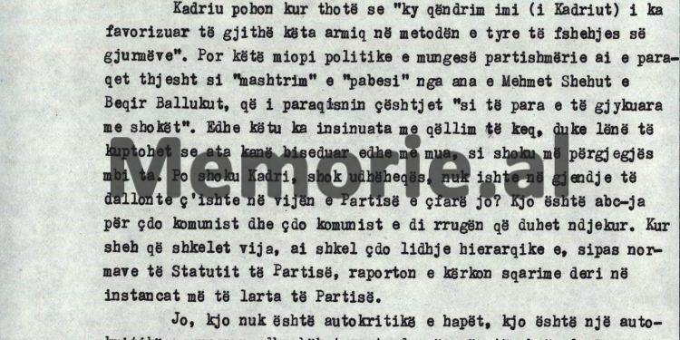 “Që kur ishte Feçor Shehu në Peshkopi, Partia e ka sinjalizuar Kadriun, për imoralitetin e tij, mirpo, ai me dorën e tij ka shkruar…”/ Akuzat e Enverit mbledhja e Byrosë, 8 tetor ‘82