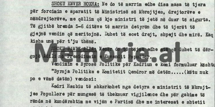 “Motivacioni zyrtar për shkarkimin e Kadriut, do jetë ‘mungesë vigjilence’, se po të themi del në pension, e kuptojnë njerëzit se si është puna dhe…”/ Porosia e Enverit në Byro, 8 tetor ‘82
