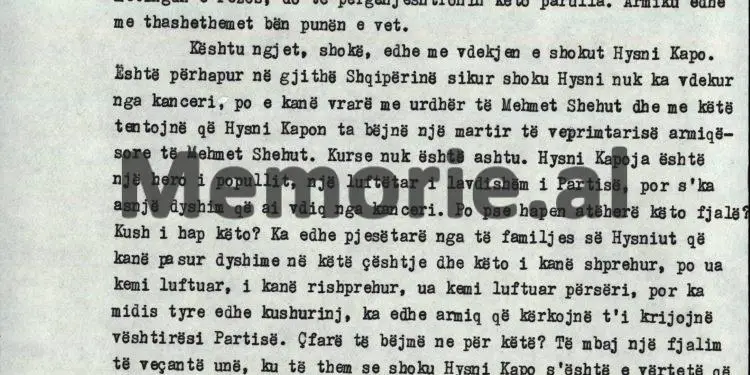 “Është përhapur lajmi kudo, sikur shoku Hysni, një ‘Hero i Popullit’ dhe luftëtar i lavdishëm, nuk ka vdekur nga kanceri, por e kanë eliminuar me urdhër të…”/ Debatet e Enverit në Byro, 8 tetor ‘82