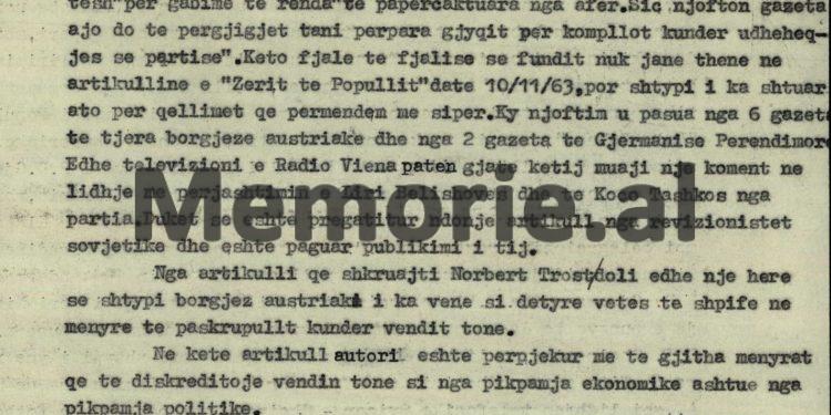 “Shtypi gjerman, shkruan se Shqipëria po ftohet me Kinën, pasi artikulli i ‘Zëri i Popullit’, e quajti Kenedin ‘Zoti President’ dhe çmoi veprën e tij…”/ Raporti sekret i ambasadorit Gaqo Nesho, shkurt ‘64
