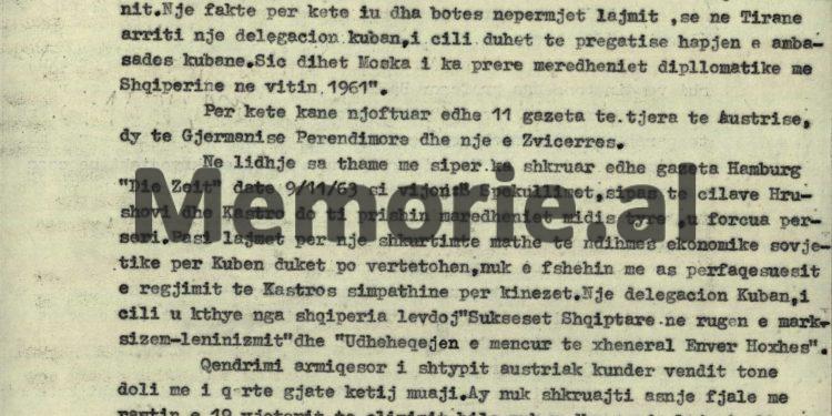 “Shtypi gjerman, shkruan se Shqipëria po ftohet me Kinën, pasi artikulli i ‘Zëri i Popullit’, e quajti Kenedin ‘Zoti President’ dhe çmoi veprën e tij…”/ Raporti sekret i ambasadorit Gaqo Nesho, shkurt ‘64