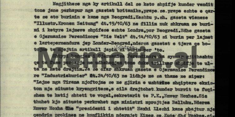 Relacioni sekret: “The Observer’ dhe ‘Stuttgarter Zeitung’, shkruajnë se; Beqir Balluku me ushtrinë, do rrëzojnë Enver Hoxhën me…”/ Zbulohet dokumenti i ambasadorit Gaqo Nesho, dhjetor ‘63