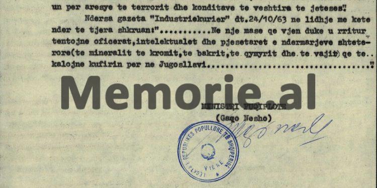 Relacioni sekret: “The Observer’ dhe ‘Stuttgarter Zeitung’, shkruajnë se; Beqir Balluku me ushtrinë, do rrëzojnë Enver Hoxhën me…”/ Zbulohet dokumenti i ambasadorit Gaqo Nesho, dhjetor ‘63