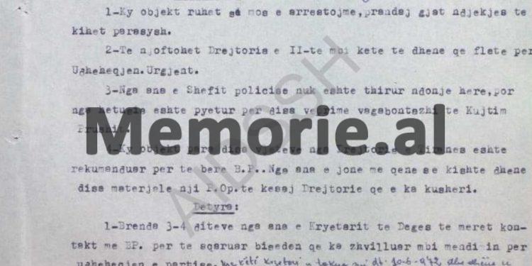 “Stay close, learn his movements and go deep if he grinds on his head, assassinate Comrade Enver, if he has a weapon…”/ Instruction of the head of the Internal Branch of Kruja, to Gjet Kadel, February ’72