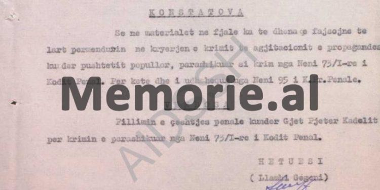 “Të merren masa shumë të rrepta që, pas arrestimit, Gjet Kadelin, të lidhur ta çojmë në shtëpi, për kontrollin e banesës së tij dhe…”/ Udhëzimi i kryetarit të Degës së Brendshme të Krujës, gusht 1972
