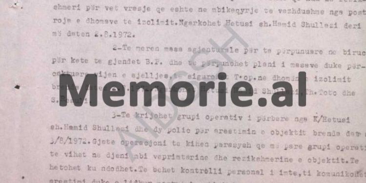 “Të merren masa shumë të rrepta që, pas arrestimit, Gjet Kadelin, të lidhur ta çojmë në shtëpi, për kontrollin e banesës së tij dhe…”/ Udhëzimi i kryetarit të Degës së Brendshme të Krujës, gusht 1972