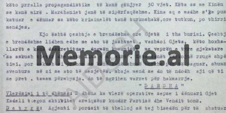 “Gjet Kadeli tha se; personalitetet më të shquara në burg, janë; Pjetër Arbnori, Nikoll Mazrreku e Simon Jubani, tani po afrohet koha e lirisë dhe ne…”/ Raporti i B.p. “Dardha”, burgu i Burrelit, 1975