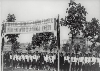Pamje të viteve 1939 -1942, nga dita e pyllëzimit, rinia shkollore mbjell 300 rrënjë pemë në Tiranë e Korçë.